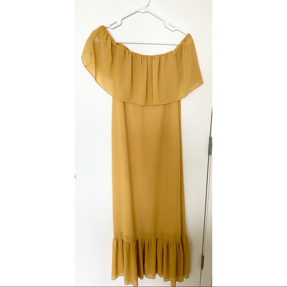 After Market Golden Ruffle Off Shoulder Dress - Picture 2 of 6